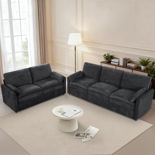 Comfy Chenille Sofa Set with Well-Filled Pillows, Dark Grey - Image 5