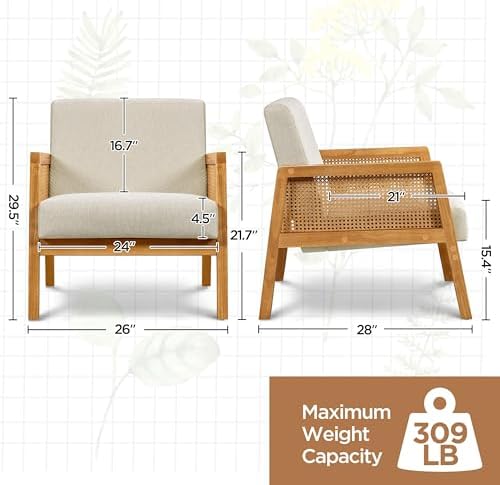 Yaheetech Rattan Accent Chair, Boho Vintage Armchair - Image 3