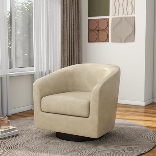 Pia Ricco Faux Leather 360° Swivel Barrel Accent Chair Cream by PiaRicco