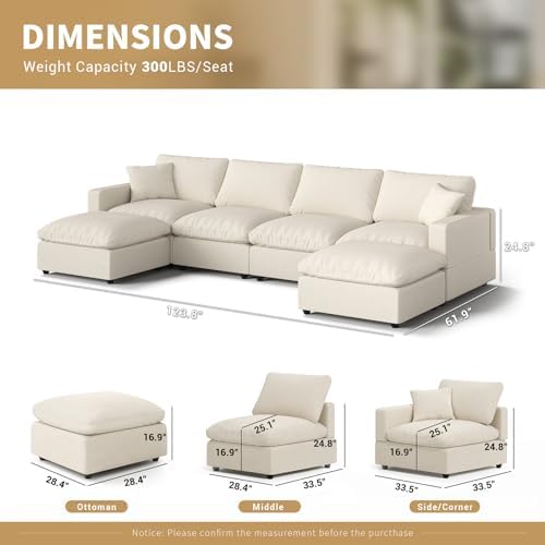 Modern Sectional Linen Couch for Living Room U-Shape Sofas, 6 Seat Modular - Image 2