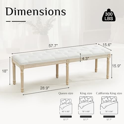 LOULENS 57.7" Linen End of Bed Bench King Size, Upholstered Bench - Image 2