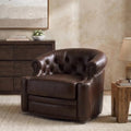 HULALA HOME Genuine Leather Swivel Accent Chair by HULALAHOME