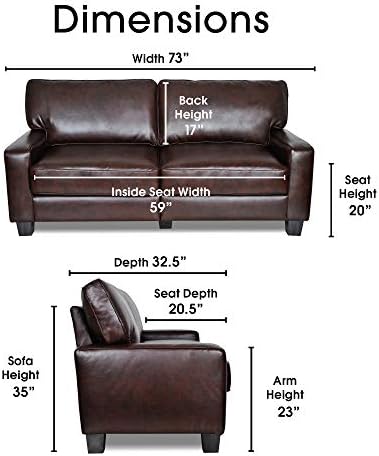 Serta Palisades 73" Track Arm Sofa, Durable Bonded Leather, Soft Pillow Back - Image 3