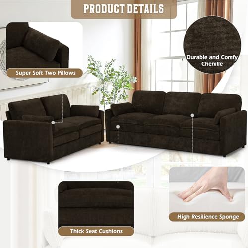 Comfy Chenille Sofa Set with Well-Filled Pillows - Image 3