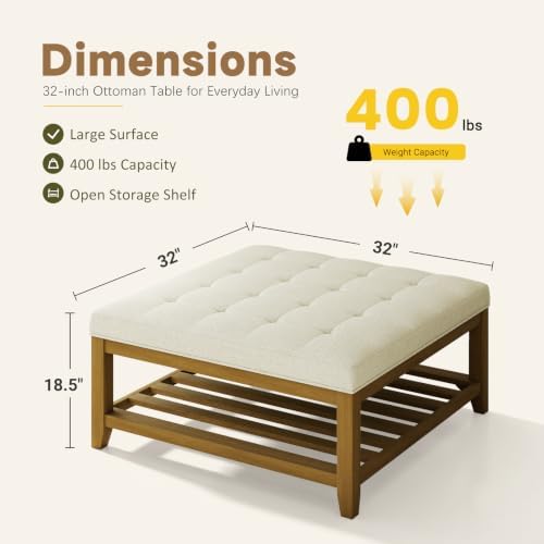 Befurtori Ottoman with Storage Bench, Linen Ottoman Coffee Table - Image 2