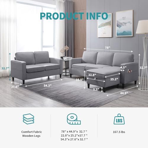 BALUS 78" Living Room Sofa Set, 3 Seater Sofa - Image 2