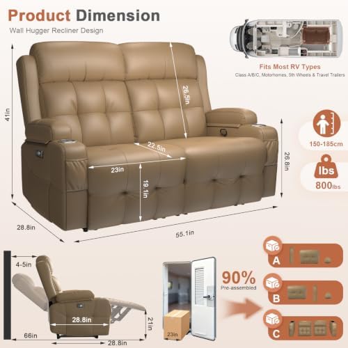 RV Loveseat Recliner Sofa, Wall Hugger Reclining RV Couch - Image 2