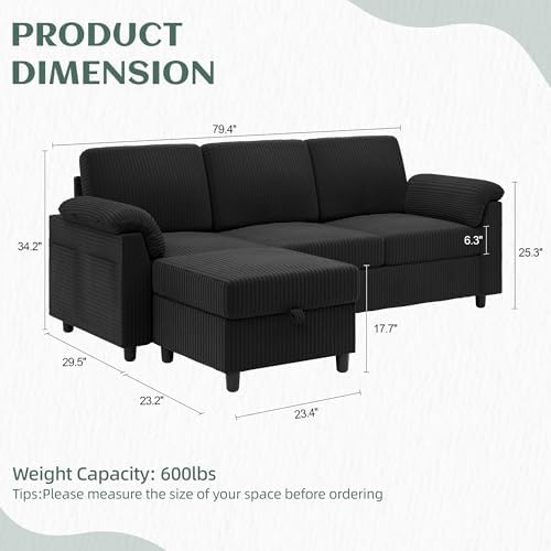 Vongrasig Convertible Sectional Couches, 3 Seat L Shaped Couch Sofa - Image 2