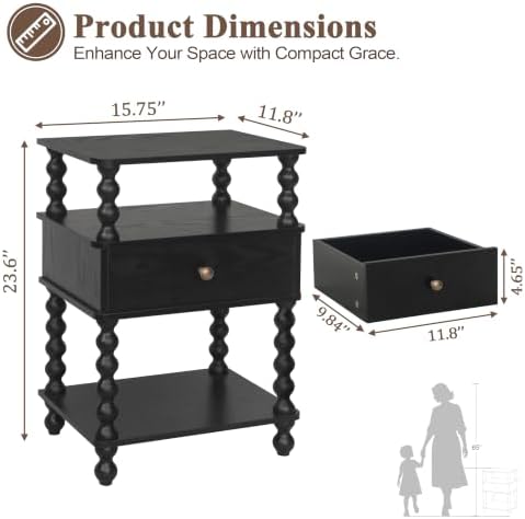 AWASEN Black Nightstand, Bed Side Table Bedroom - Image 2