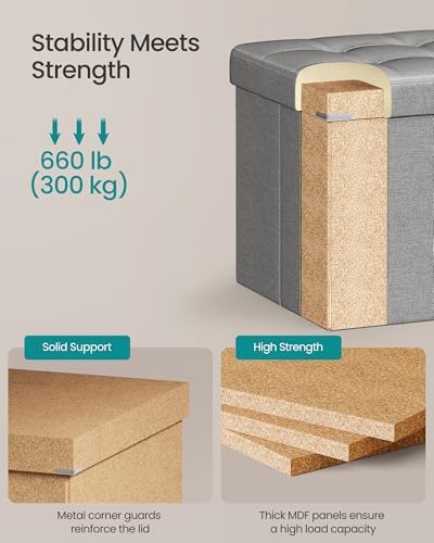 SONGMICS 30 Inches Folding Storage Ottoman Bench, Load 660 lb - Image 5