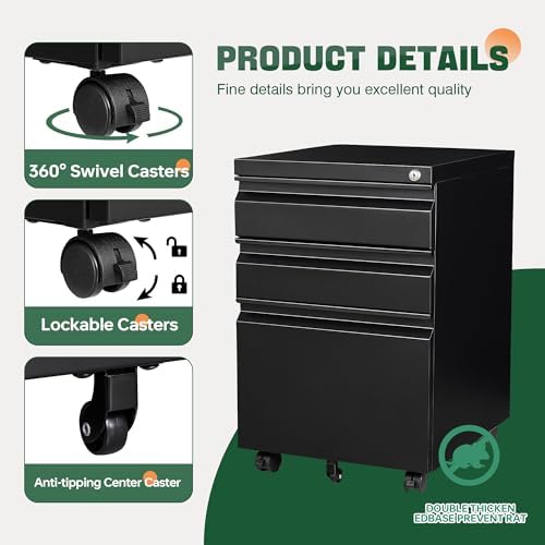 Letaya 3 Drawer Mobile File Cabinet - Image 6