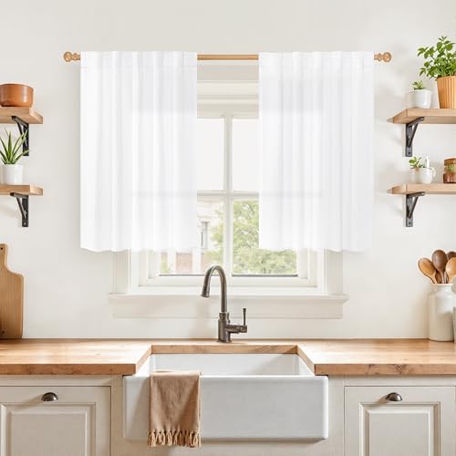 YoungsTex White Linen Curtains 36 Inch Length by YoungsTex