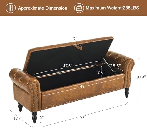 Furniliving 63” End of Bed Bench, Bedroom Bench - Image 3