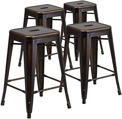Flash Furniture Kai Commercial Grade 4 Pack 24" High Backless Distressed Orange - Image 5