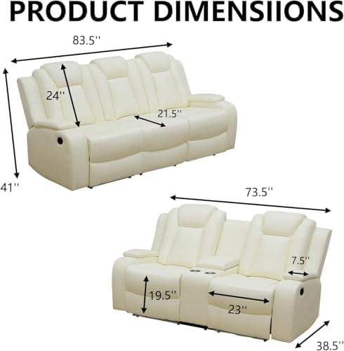 Power Recliner Set with LED Lights, Air Leather Reclining Set with USB - Image 2