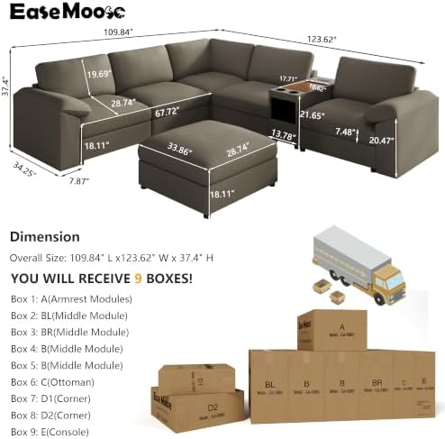 EASE MOOSE Oversized Modular Sectional Sofas, Modular Couch, Light Grey - Image 2