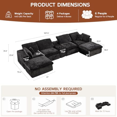 167.5" Oversized Boneless Cloud Couch Sectional - Image 2