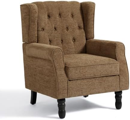 High Back Accent Chairs Set of 2, Fabric Wingback Armchair - Image 4