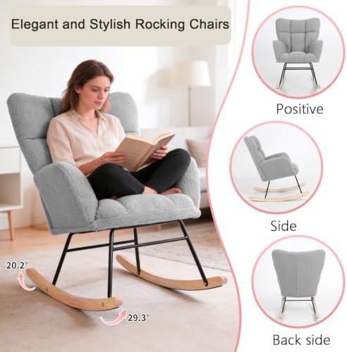 Teddy Upholstered Glider Rocking Chair, Comfy Accent Armchair - Image 6