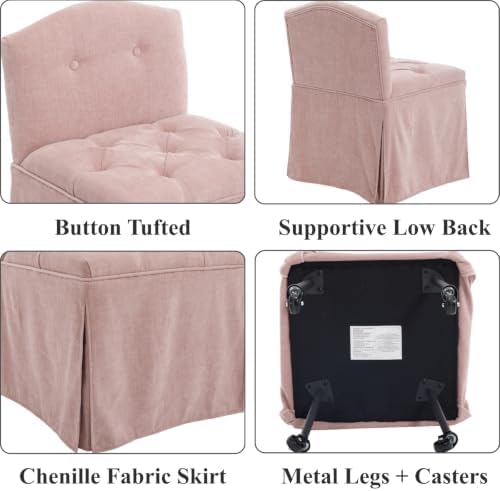 Pink Chenille Makeup Vanity Chair - Image 3