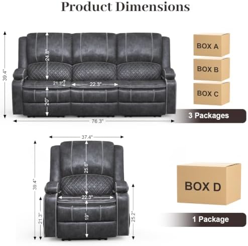 3+1 Seater Reclining Sofa Set, Reclining Couch Wall Hugger - Image 2