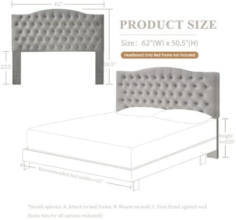 Furpopup Velvet Queen Headboard Only, Upholstered Wall Mount - Image 2