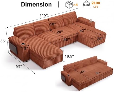 WEUP 108" Modular Sectional Sleeper Sofa - Image 2