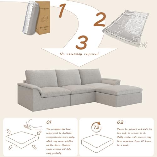 EASE MOOSE 115" L Shaped Boneless Couches, Cloud Modular Sectional Sofa - Image 3
