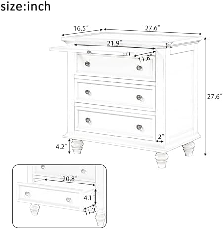 LUMISOL 27.6'' Nightstand with Pine Wood Veneer & 3 Drawers - Image 2