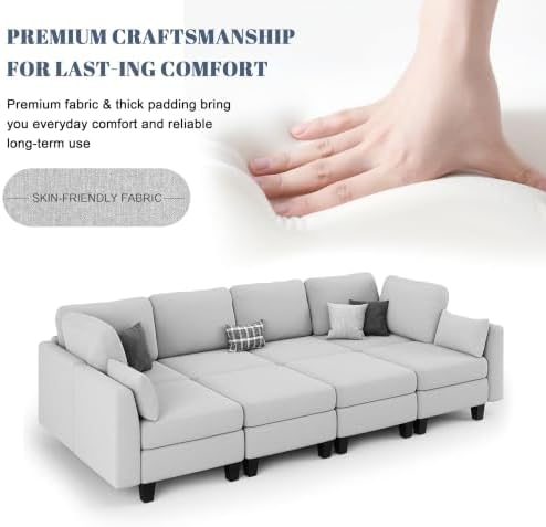 Sectional Sleeper Sofa, 8 Seaters Modular Sleeper Sofa Couch, Light Grey - Image 6