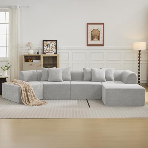 140''Oversized Cloud Velvet Curved Sectional Couch, Boneless Couch by WUTUTUEE