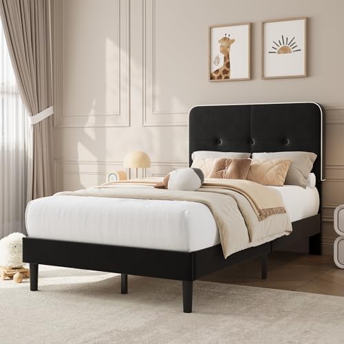 Garvee Twin-XL Bed Frame, Velvet Upholstered Platform Bed Frames - Image 3