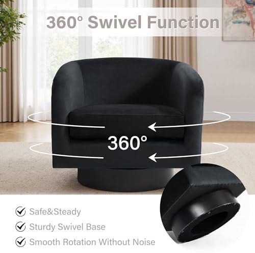 Pia Ricco Set of 4 Velvet 360° Swivel Barrel Accent Chair Black - Image 4
