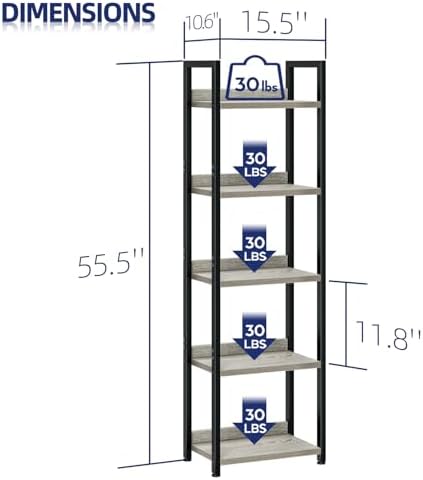 NUMENN Narrow Bookshelf, 5 Tier Freestanding Shelving Unit - Image 3