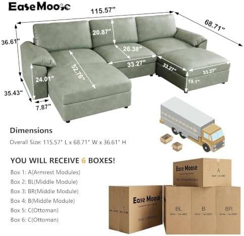 EASE MOOSE Sectional Couches for Living Room, U Shaped Sofa - Image 2