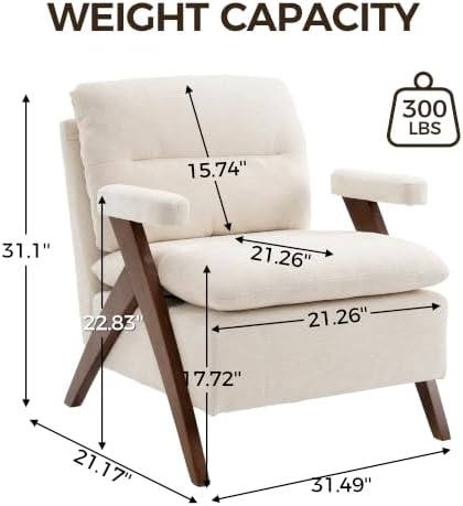 Mid Century Modern Accent Chair, Comfy Solid Wood Armchair - Image 2