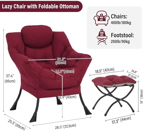 Furlide Lazy Chair with Ottoman, Soft Comfy Chair - Image 2