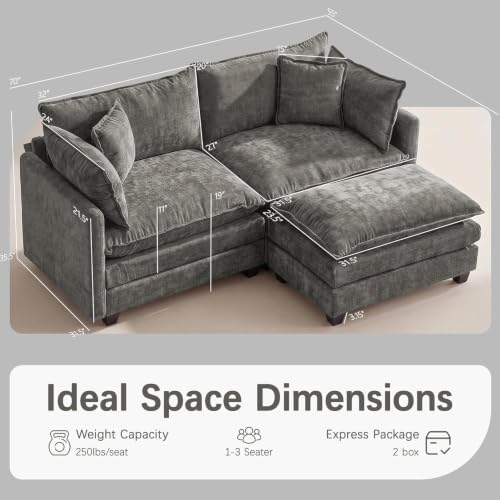 Modular Sectional Sofa 70" Oversized Cloud Couch - Image 2