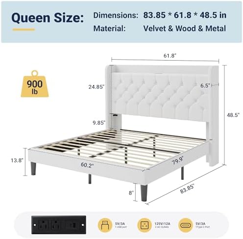 Allewie Queen Bed Frame, Storage Headboard & Charging Station - Image 2
