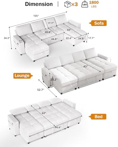WEUP Modular Sectional Sleeper Sofa Bed, Pull Out Couch - Image 2