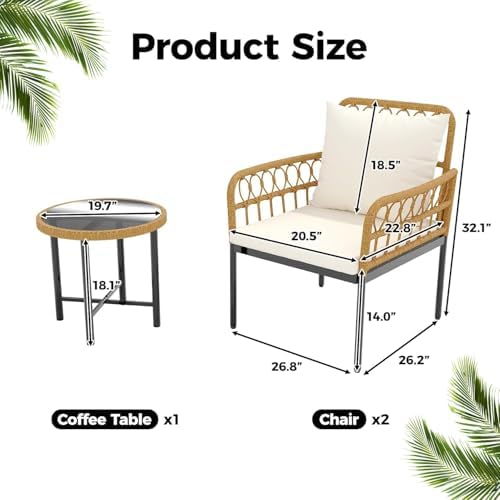 3-Piece All-Weather Wicker Rattan Bistro Patio Furniture Set - Image 3
