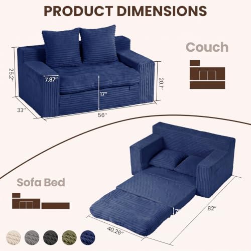 Boneless Couch, 4-in-1 Convertible Sofa Bed, Boneless Loveseat Sleeper - Image 3