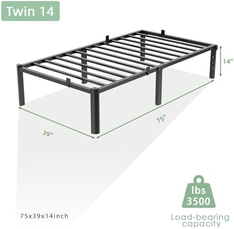 Twin Bed Frame, 14 Inch Heavy Duty Steel Platform, Noise-Free - Image 2