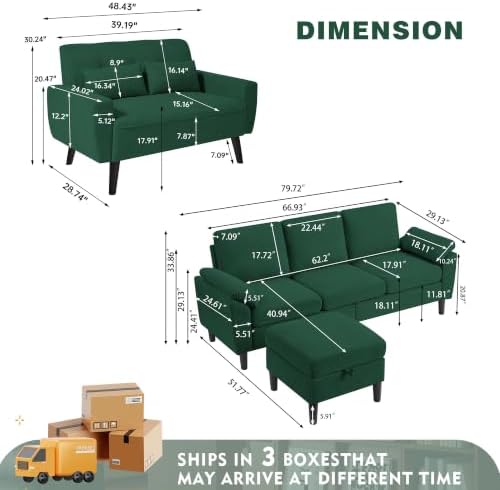 79" Convertible Sectional Sofa Set, Modern Linen Small L Shaped Couch - Image 2