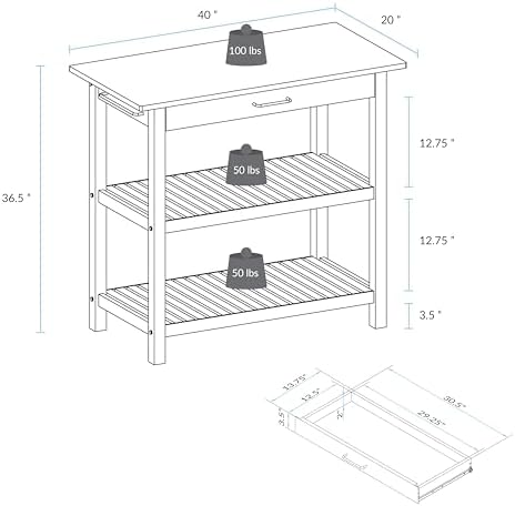 Kitchen Island with Solid Wood Top, Natural/Hunter Green - Image 7
