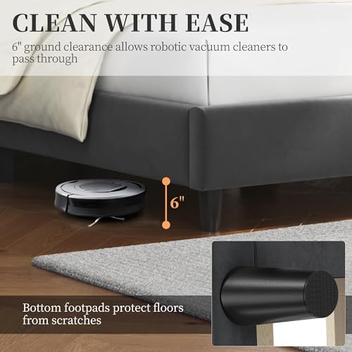 Yaheetech Full Bed Frame with Chevron Channel-Tufted Headboard, Dark Gray - Image 6