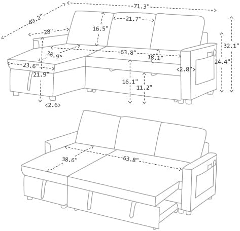 71" L Shaped Queen Pull Out Sofa Bed - Image 3