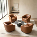 Pia Ricco Set of 4 Faux Leather 360° Swivel Barrel Accent Chair Brown by PiaRicco