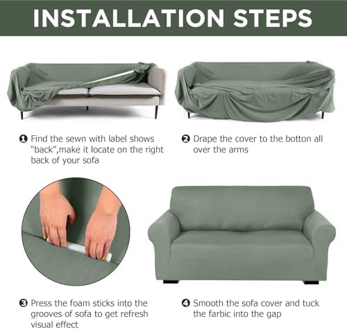 Peryiter 3 Pcs Couch and Loveseat Sofa Covers, Sage Green, Milk Silk - Image 3