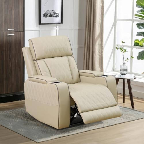 Power Recliner Chair with LED Lights, Leather Power Recliner 1 Seat, Living - Image 4